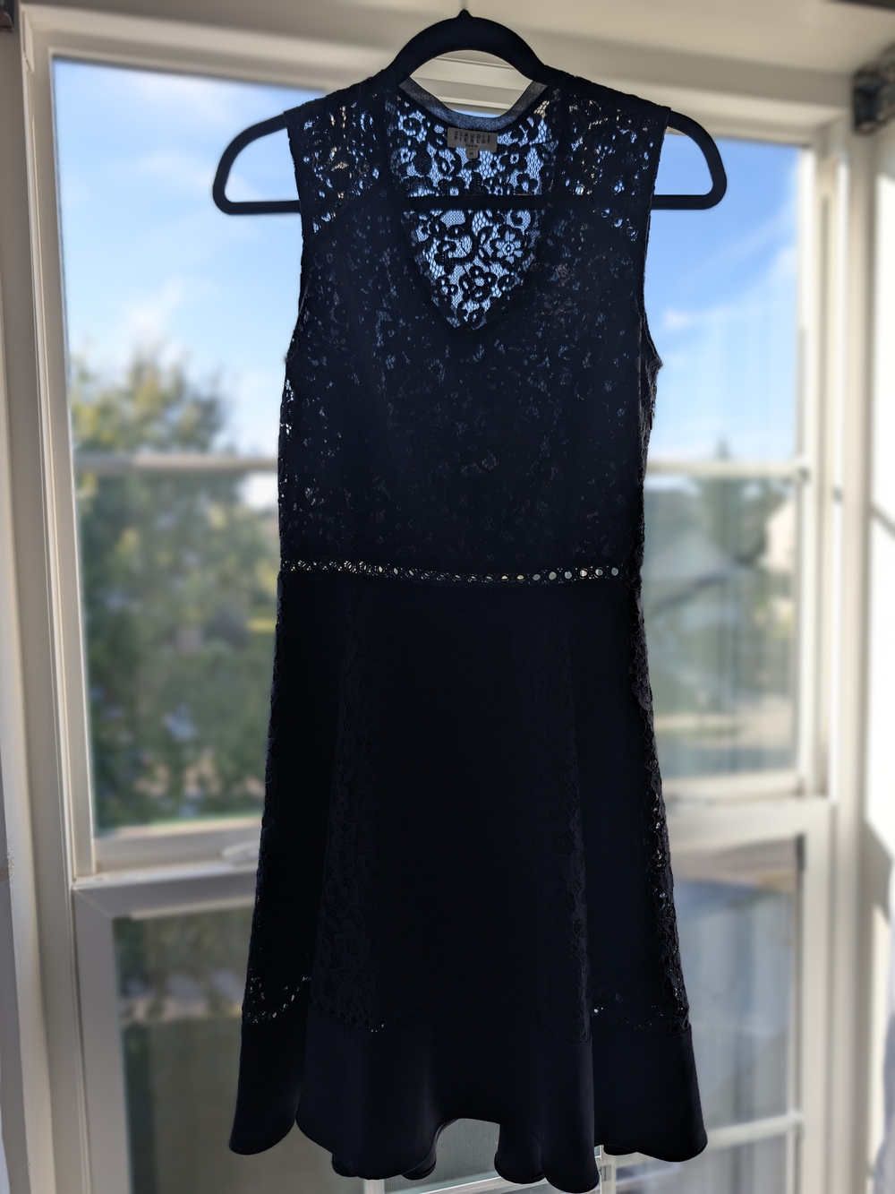 Claudie Pierlot Paris Navy Lace V-Neck Sleeveless Fit & Flare Dress, 36 US 4 Sm